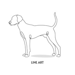 Dog in continuous line art drawing style. Black line sketch on white background. Vector illustration
