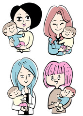 赤ちゃんを抱く笑顔の女性