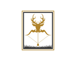 Bow and arrow with deer head in the rectangle