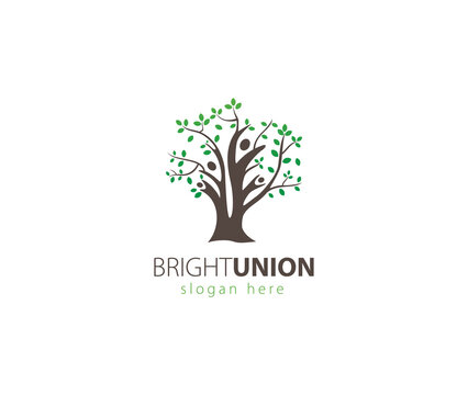 Bright Union, tree people. vector logo icon
