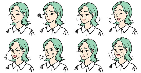 若い女性　表情アイコン集　カラー　vol.5