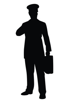 recommend clip art: Airline pilot with suitcase silhouette vector on white background