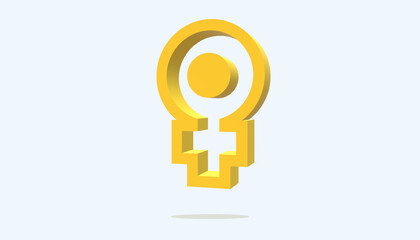 Obraz premium Digital graphic, logo, poster. The female sign. 3D illustration. A symbol of a circle with an inverted cross. Simplicity and elegance in the icon in yellow tones and design effects. Feminine gender.