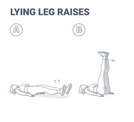 Lying Leg Raises Girl Home Workout Exercise Guidance. Young Athletic Female Raising Both Legs Lying on the Floor Concept