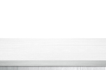 Empty white wooden table top, desk isolated on white background, Wood table surface for product display background, White counter, shelf  for food display banner, backdrop