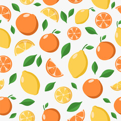 Bright citrus seamless pattern. Vector illustration oranges and lemons print

