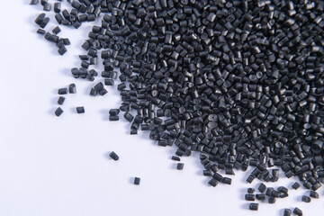 Polypropylene granule close-up background texture. plastic resin ( Masterbatch).Grey chemical...