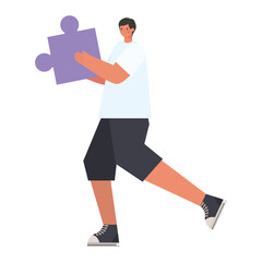 man with a purple puzzle piece on a white background