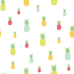 Seamless childish pattern with colorful pineapple vector background. Creative fruits texture for fabric,
wrapping, textile, wallpaper, apparel. Surface pattern design.