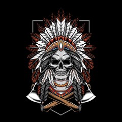 skull indian with axe vector
