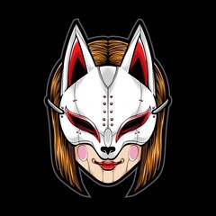 girl wearing kitsune mask vector