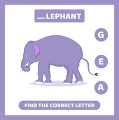 Find the correct letter. elephant. educational spelling game for kids