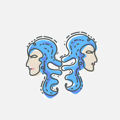 Gemini zodiac sign. Vector illustration of the zodiacal constellations line drawing design.