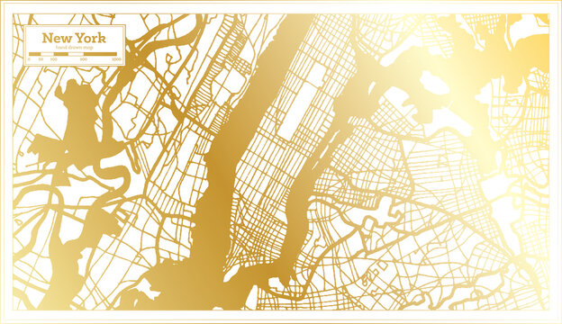New York USA City Map in Retro Style in Golden Color. Outline Map.