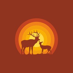 silhouette of two deer in circle background of moon logo
