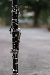 Close-up, details, instrument, black wood clarinet, selectable focus