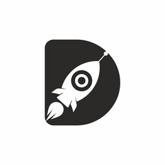 D initial letter with rocket shape logo