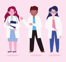 Fototapeta premium group doctors medical characters professional cartoon