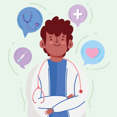 doctor cartoon portrait coat stethoscope syringe medicine