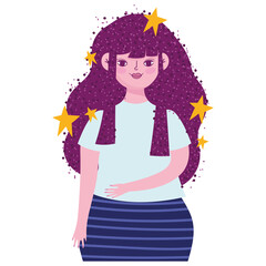 cute beautiful woman with stars cartoon