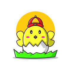 Cute chinese baby chicken cartoon illustration. chinese new year concept isolated . flat cartoon style Premium Vector