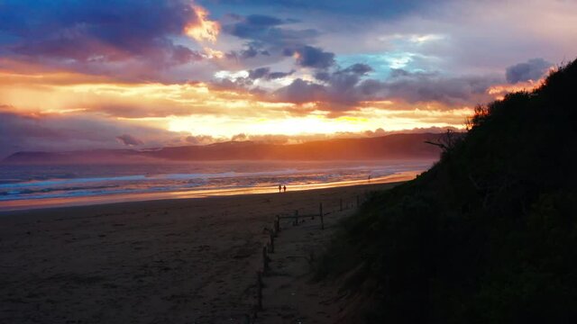 AERIAL Golden Beach Sunset After Summer Storms