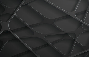 3D abstract black stripes tech background, high resolution futuristic dark background,3d rendering