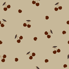 Cherry ornament, berries. Seamless vector pattern. Bright, Modern Fashionable print for wallpaper, textile, fabric.