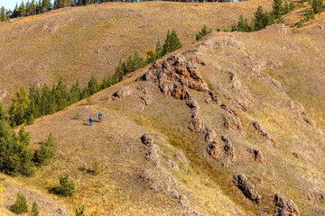 picturesque spurs of the Nurali ridge in the Ural Mountains in the Republic of Bashkortostan on an...