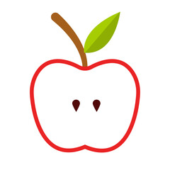 Red apple fruit with leaf   illustration.