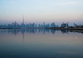 Fototapeta na wymiar Dubai, UAE - 01.29.202 Sunrise over Dubai city skyline.Outdoors