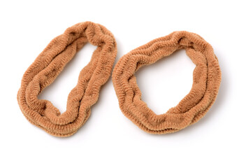 Colorful elastic hair bands on white background. 