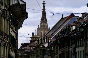 Old town of Bern, Switzerland, with minster church in the background.