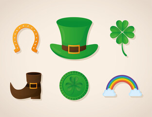 bundle of patricks day icons on a beige background
