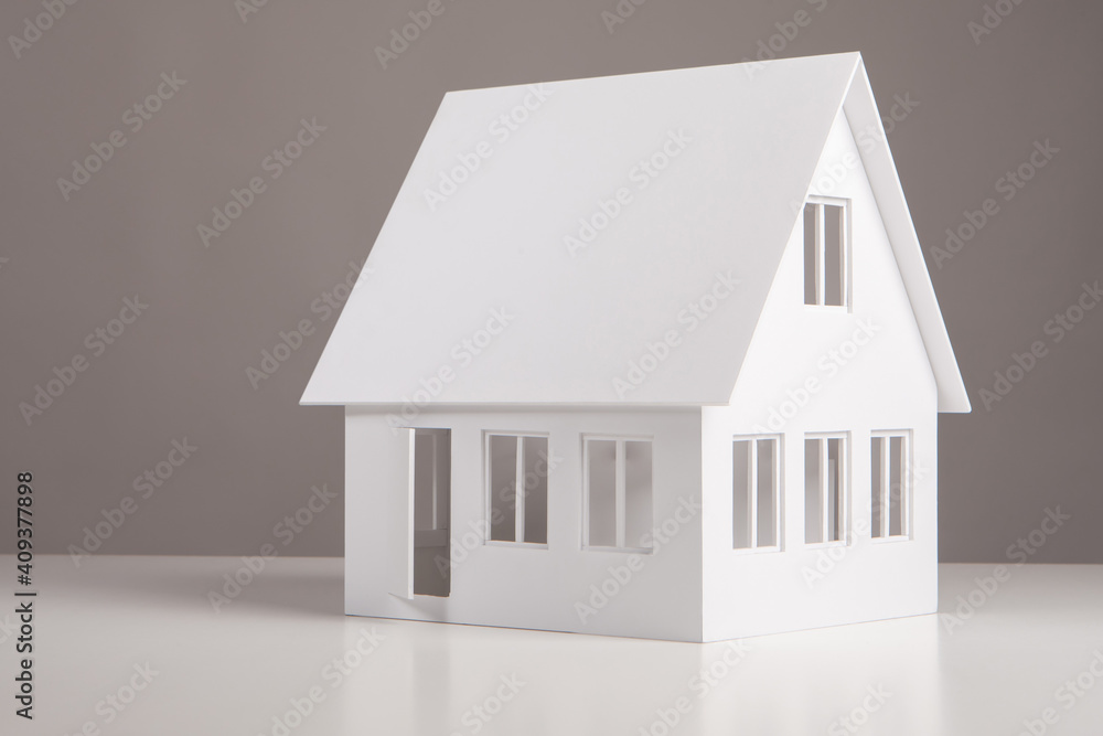 Poster house mockup on a white table. volumetric architectural 3d layout. it is for learning architecture. 