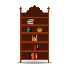 Wooden Bookshelf stands illustration. Books flower stand