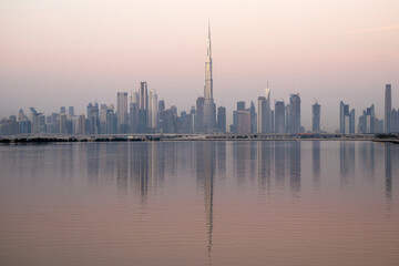 Dubai, UAE - 01.29.202 Sunrise over Dubai city skyline.Outdoors