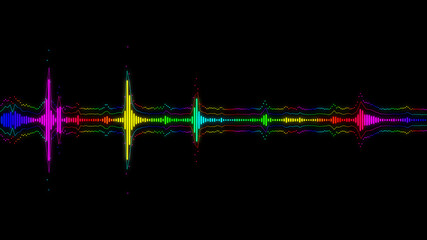 Abstract bounce line spectrum waveform spectral wave design on black background vibrating. Audio spectrum simulation for music futuristic animation