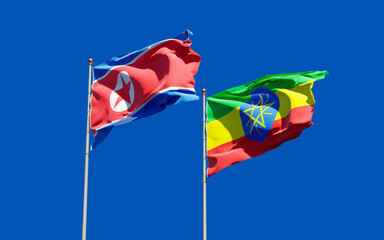 Flags of North Korea and Ethiopia.