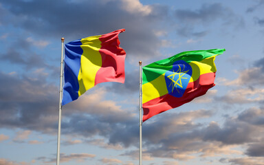 Flags of Romania and Ethiopia.