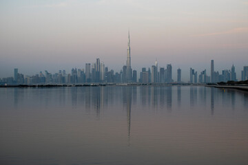 Fototapeta na wymiar Dubai, UAE - 01.29.202 Sunrise over Dubai city skyline.Outdoors