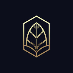 Hexagon Luxury emblem with golden leaf modern logo design