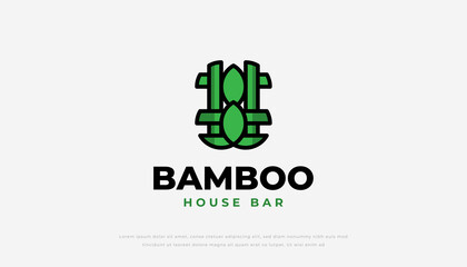 Bamboo house bar logo with green leaves for your brand identity