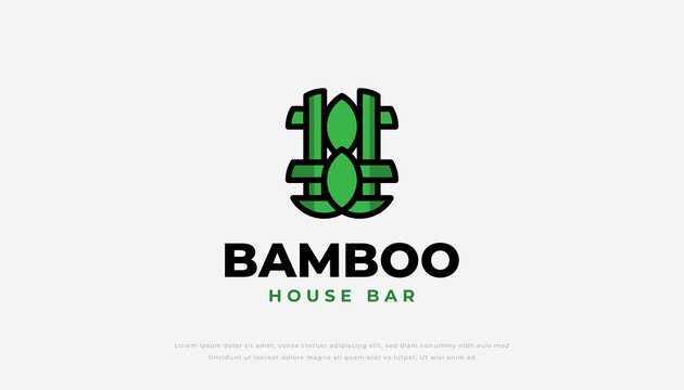 Bamboo house bar logo with green leaves for your brand identity