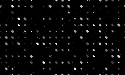 Seamless background pattern of evenly spaced white discount label symbols of different sizes and opacity. Vector illustration on black background with stars