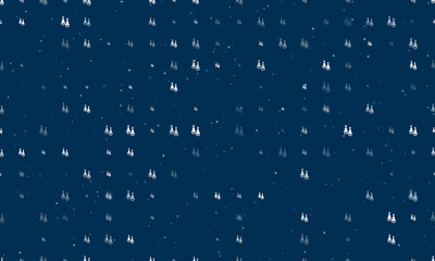 Seamless background pattern of evenly spaced white earrings symbols of different sizes and opacity. Vector illustration on dark blue background with stars