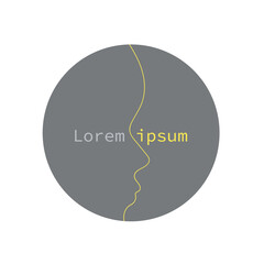 Gray circle with a face drawn on a white background. Vector hand-drawn template with doodles. Minimalistic style. Cosmetic brand logo design.