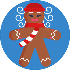 Gingerbread man holiday biscuit or cookie flat color vector icon for food apps and websites