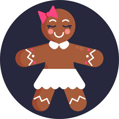 Gingerbread man holiday biscuit or cookie flat color vector icon for food apps and websites