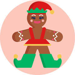 Gingerbread man holiday biscuit or cookie flat color vector icon for food apps and websites